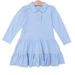 Trotter Street Kids - Ruffle LS Polo Dress- Light Blue