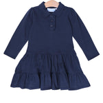 Trotter Street Kids - Ruffle LS Polo Dress- Navy