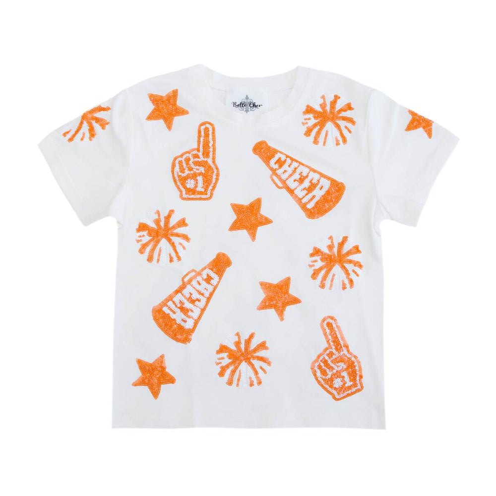 Belle Cher - Game Day Orange And White Cheer Shirt