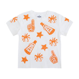 Belle Cher - Game Day Orange And White Cheer Shirt