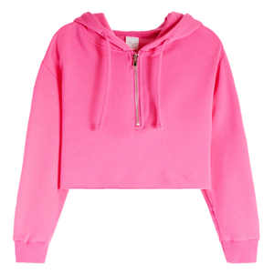 Suzette - Azalea Pink Soft Cloud Crop Half Zip Hoodie