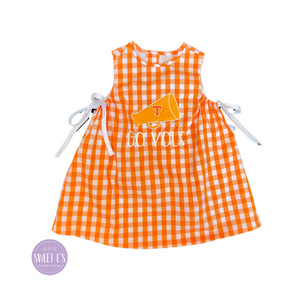 Game Day - Orange Gingham Power T "Go Vols" Dress