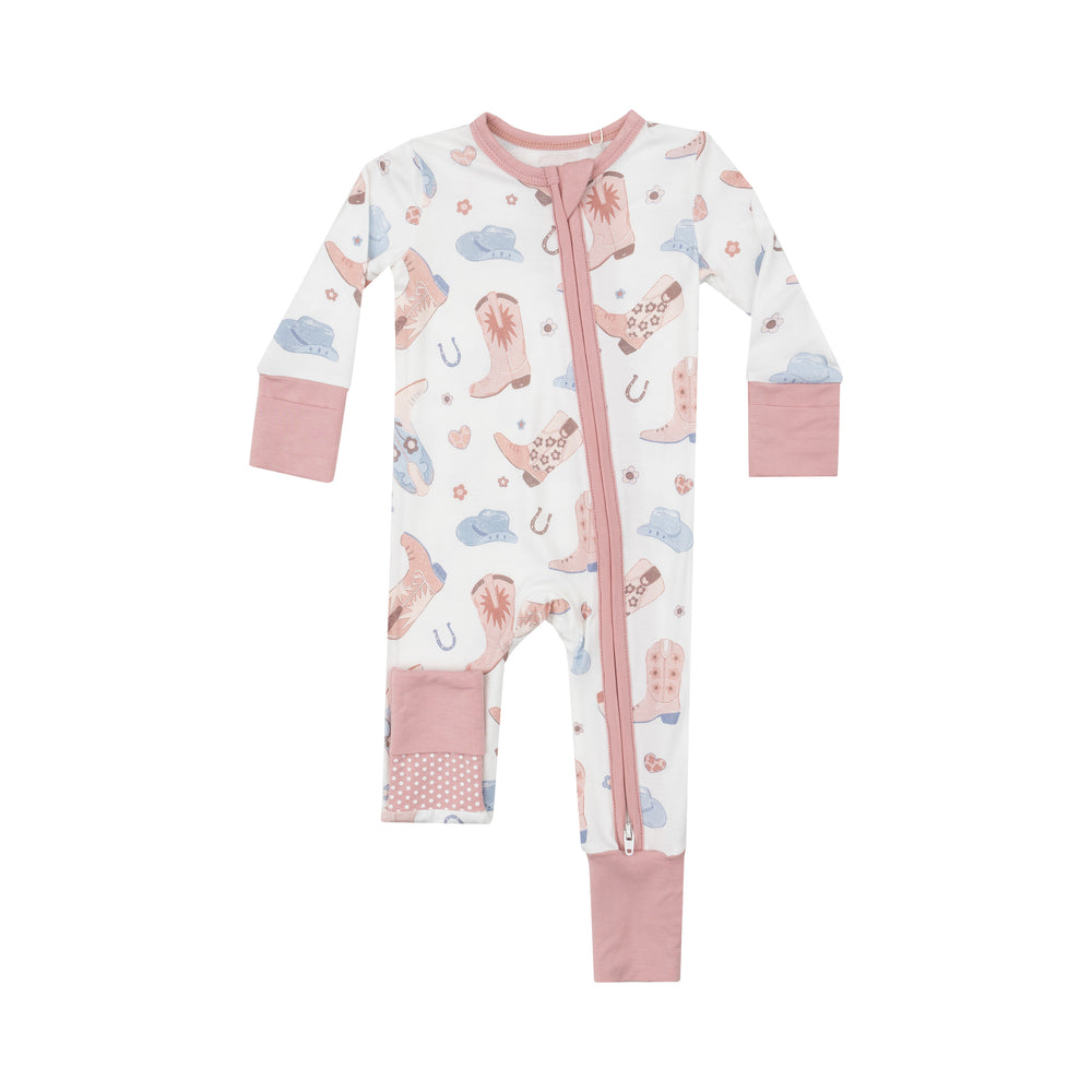 Angel Dear - Pink Cowboy Boots Zip Romper