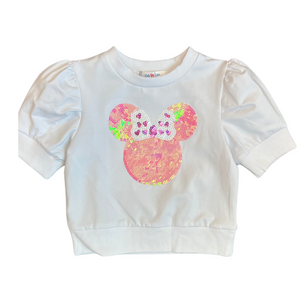 Lulu Bebe - Sequin Mouse Puff Sleeve Tee