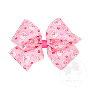 Wee Ones - King Holiday-themed Pink Santa Printed Grosgrain Hair Bow