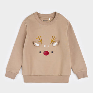 Petit Lem -  Little Reindeer on Taupe Fleece Sweatshirt