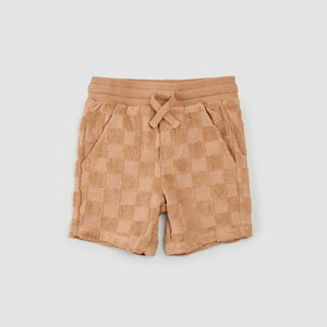 Miles the Label - Embossed Checkerboard Rosewood Boy's Terry Cloth Shorts