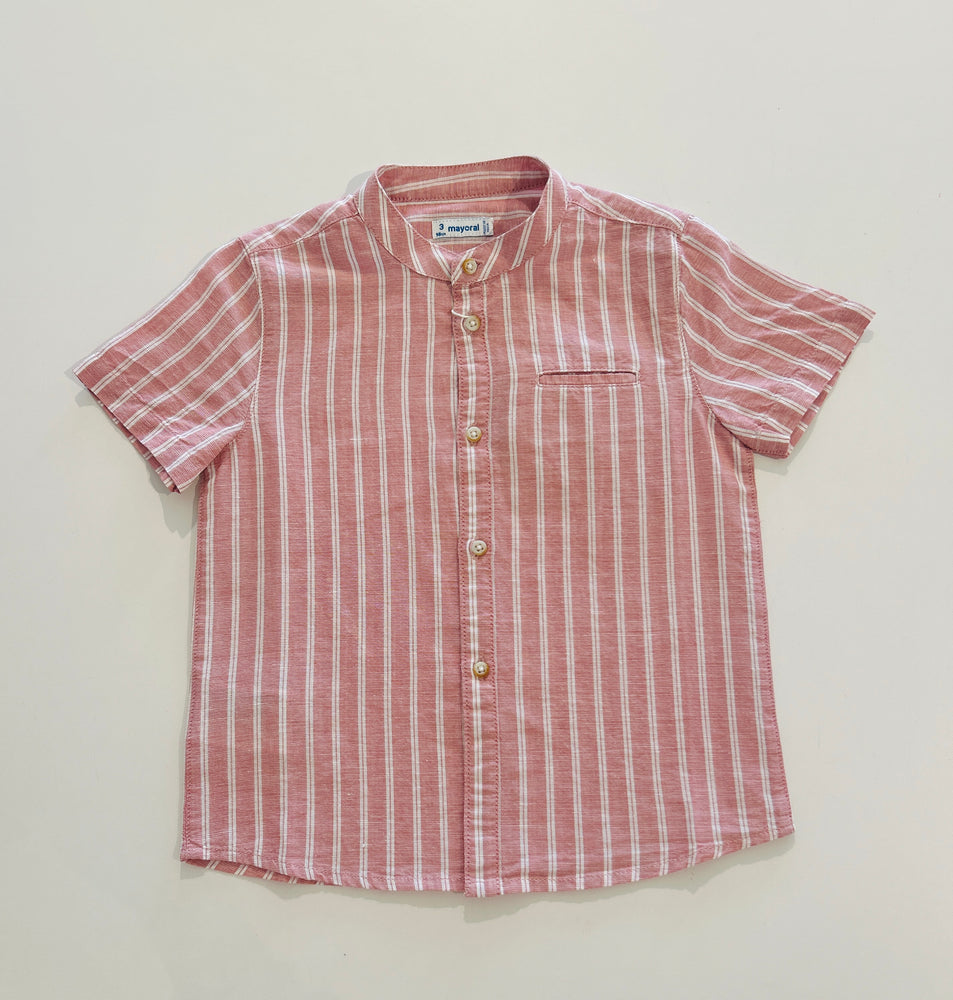 Mayoral - Salmon Stripe Linen Mandarin Collar Shirt