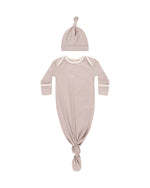 Quincy Mae - Mauve Stripe Knotted Baby Gown + Hat Set