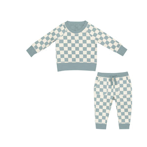 Angel Dear - French Terry Checkerboard Gray Mist - Raglan Sweatshirt And Jogger Set