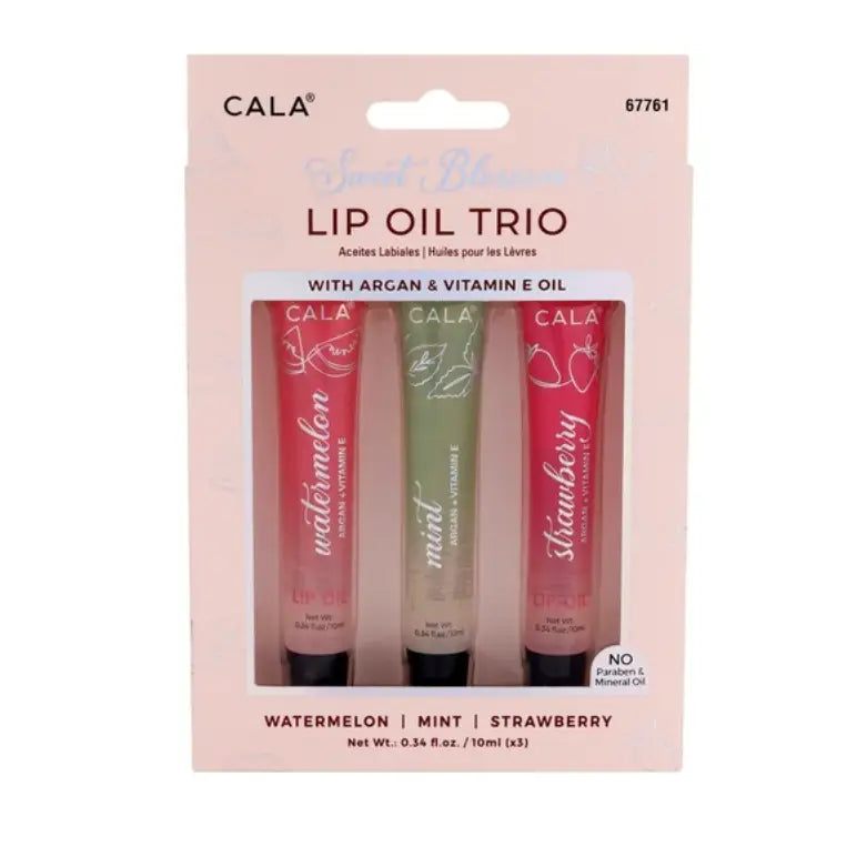 Cala Lip Oil Trio Watermelon Strawberry Jojoba Aragan Mint