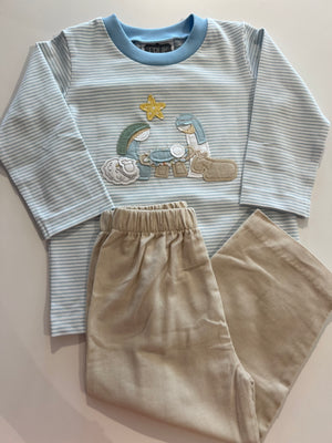 True - Blue Manger Scene Applique Top & Pant Set