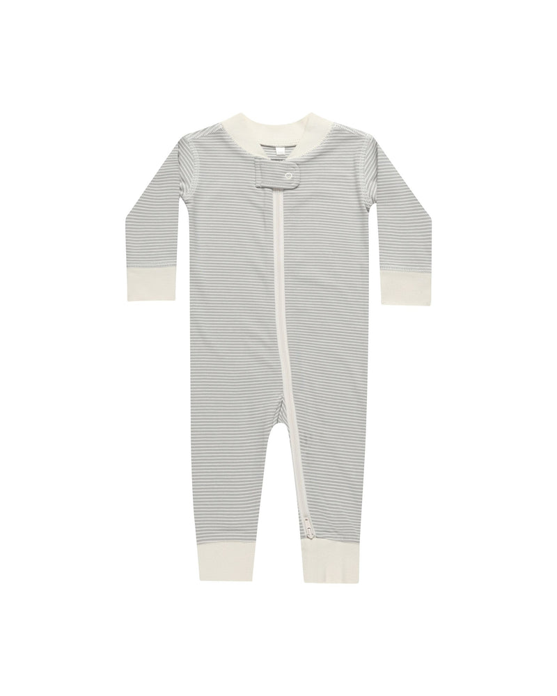 Quincy Mae - Blue Micro Stripe LS Sleeper Romper