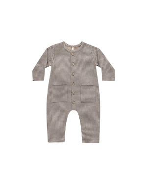 Quincy Mae - Indigo Gingham Pocketed Woven Jumpsuit