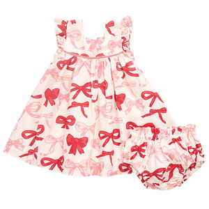 Pink Chicken - Baby Girls Camelia Dress Set - Valentines Bows