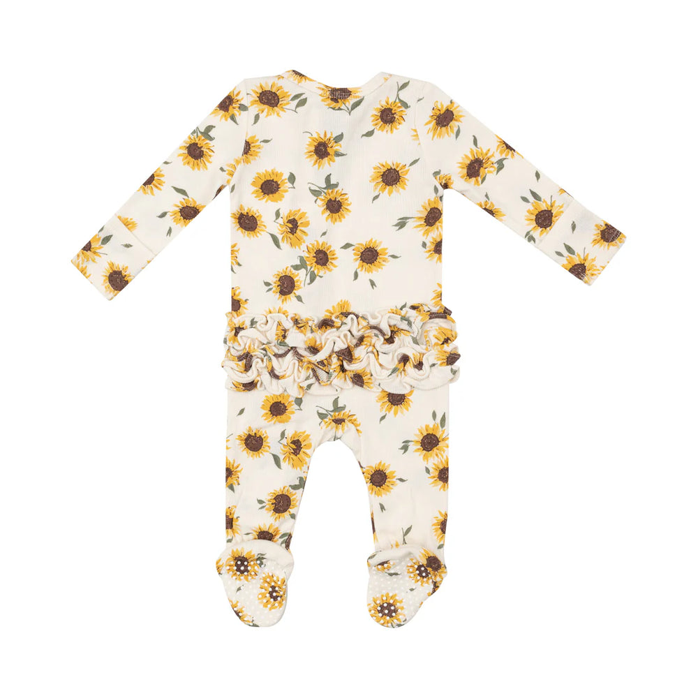 Angel Dear - Ribbed Baby Sunflowers - 2 Way Zipper Ruffle Footie