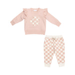 Angel Dear - Pink Checkerboard Sweatshirt & Jogger Set