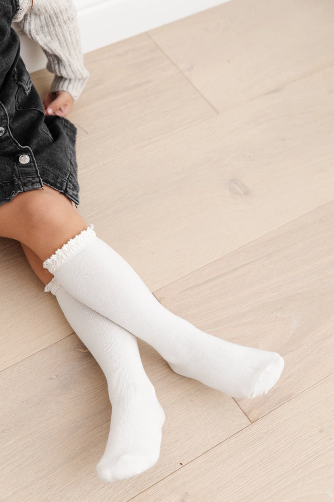 Little Stocking Co. - Ivory Lace Top Knee High Socks