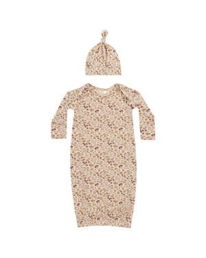 Quincy Mae - Posy Bamboo Baby Gown + Hat Set