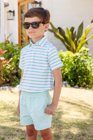 The Beaufort Bonnet Company - Prim and Proper Polo - Turks Teal Stripe with Edisto Egg Blue