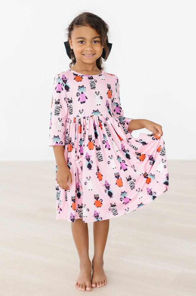 Mila & Rose - Purr-fectly Spooky 3/4 Sleeve Pocket Twirl Dress