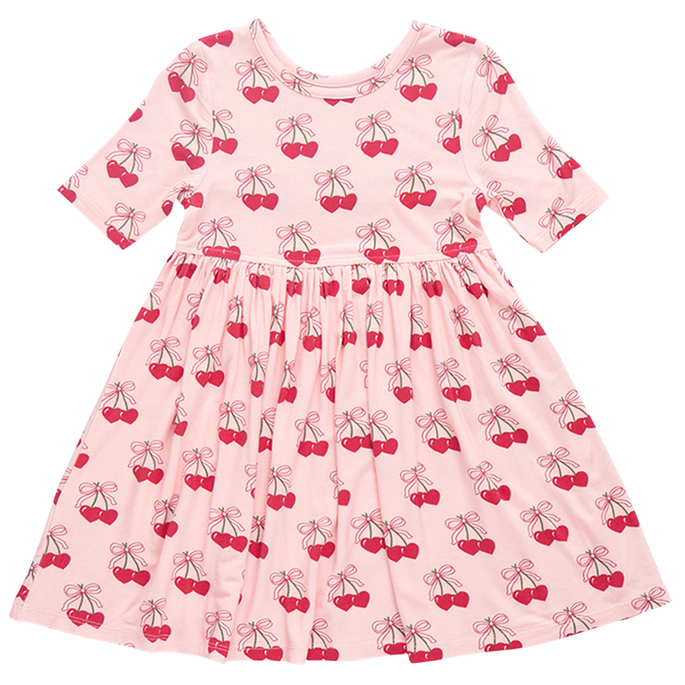 Pink Chicken - Girls Bamboo Steph Dress - Cherry Hearts