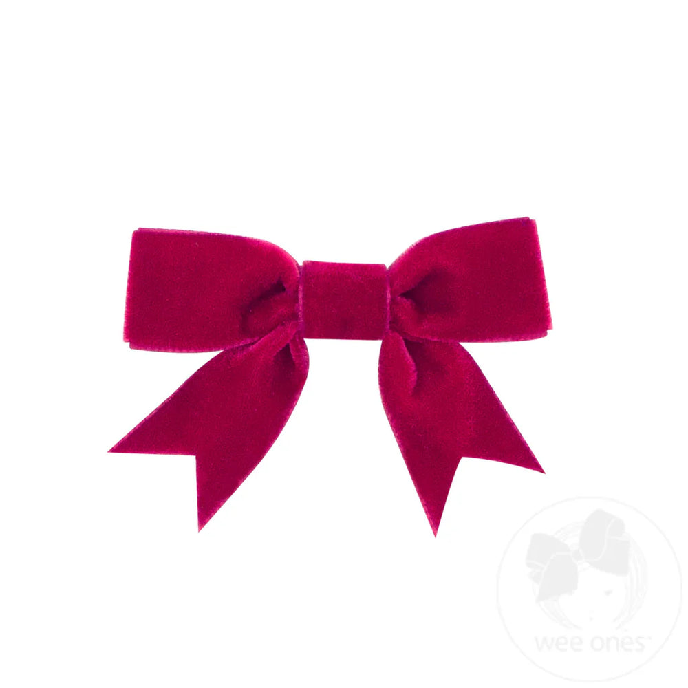 Wee Ones - Mini Velvet Two-Loop Bow with Fancy Cut Tail