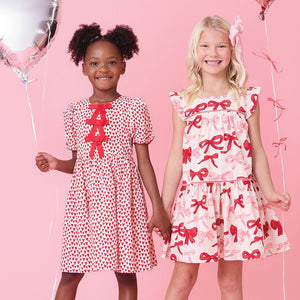 Pink Chicken - Girls Camelia Dress - Valentines Bows