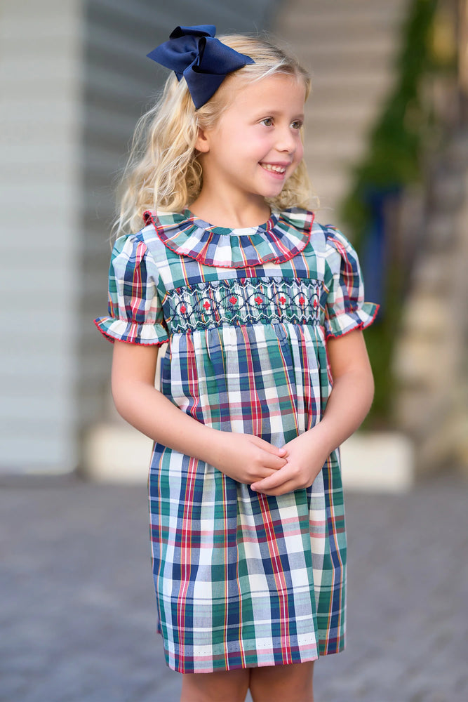 The Beaufort Bonnet Company - Dottie Hart Dress Field Park Plaid with Nantucket Navy