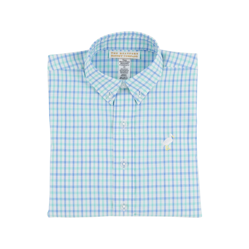 The Beaufort Bonnet Company - Dean's List Dress Shirt - Sunrise Blvd. Blue & Turks Teal Chandler Check with Multicolor Stork