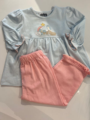 True - Pink Manger Scene Applique Top & Pant Set