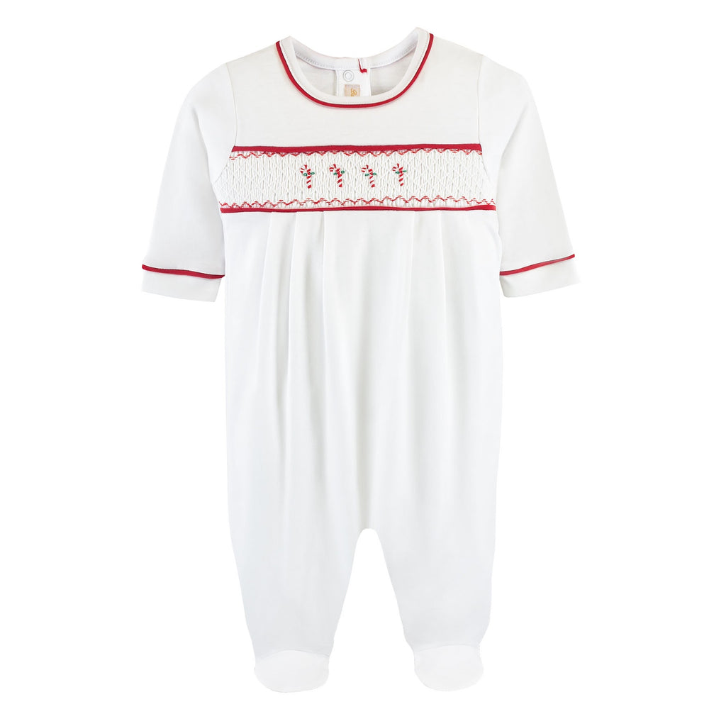 Baby Club Chic - Candy Cane Embroidered Smocked Footie