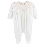 Baby Club Chic - Smocked Bishop Footie with Pink Embroidery