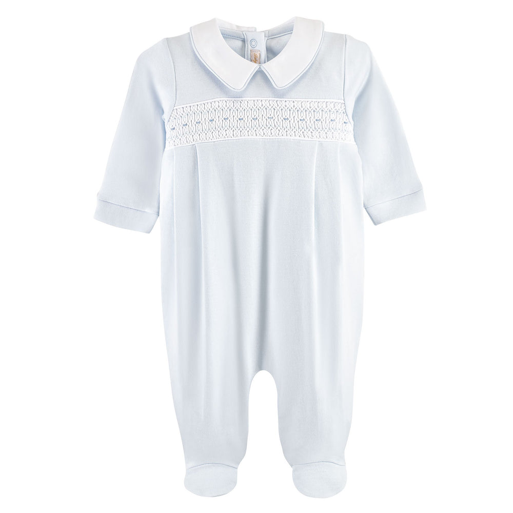 Baby Club Chic - Blue Smocked Collared Footie