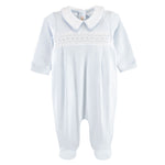 Baby Club Chic - Blue Smocked Collared Footie