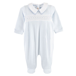 Baby Club Chic - Blue Smocked Collared Footie