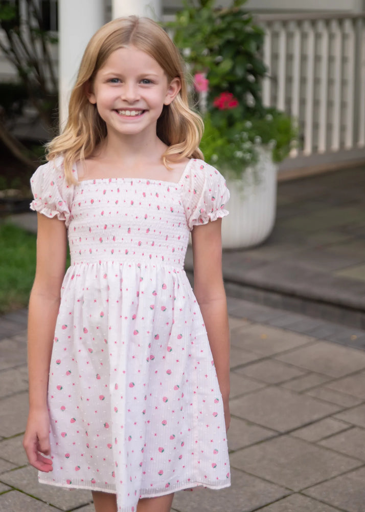 Be Elizabeth James & Lottie - Smocked Dress, Strawberry Swiss Dot