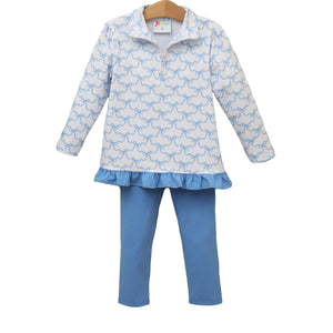 Jellybean - Blue Trellis Bow 1/4 Zip Pullover Set