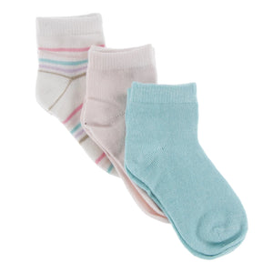 Kickee Pants - Ankle Socks Set of 3 in Macaroon, Cupcake Stripe and Summer Sky