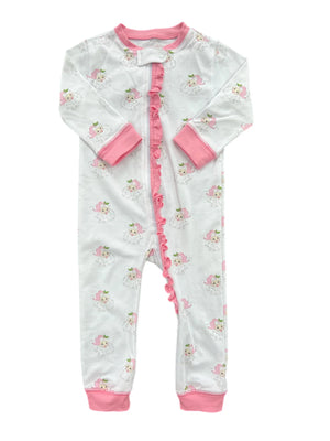 James & Lottie - One Piece Zip Up Jammies Pink Santa