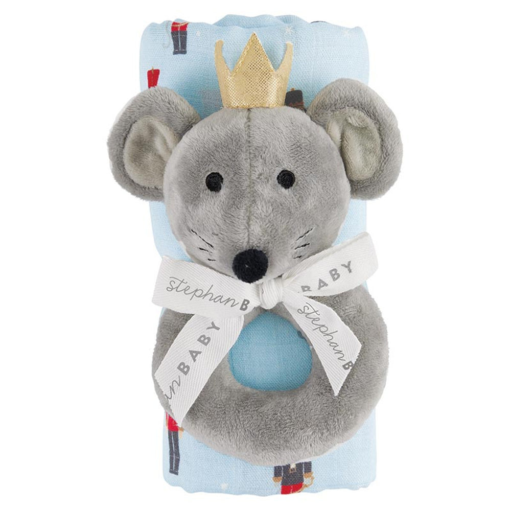 Stephan Baby - Swaddles with Plush Rattle - Mouse King