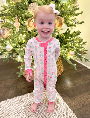 James & Lottie - Girls One Piece Zip Up Jammies, Christmas Tree