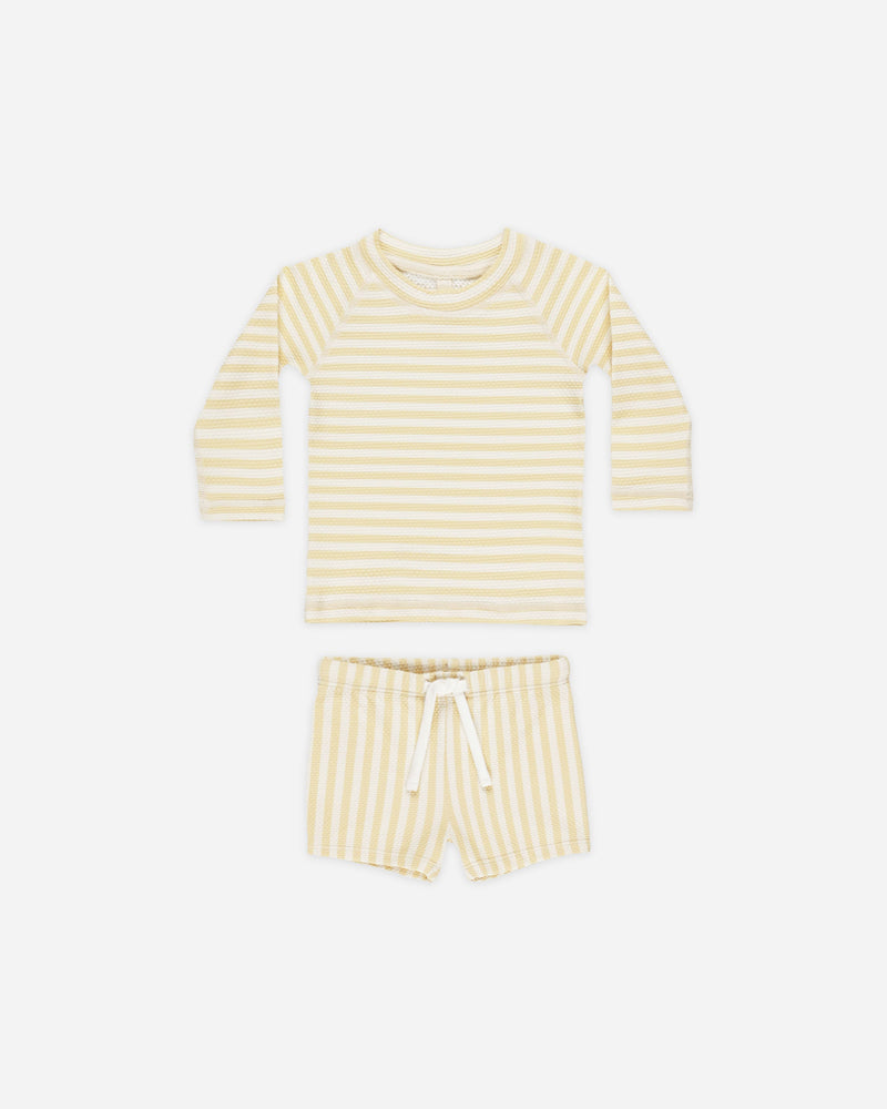 Quincy Mae -Yellow Stripe Finn Rashguard + Short Set