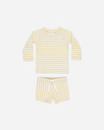 Quincy Mae -Yellow Stripe Finn Rashguard + Short Set