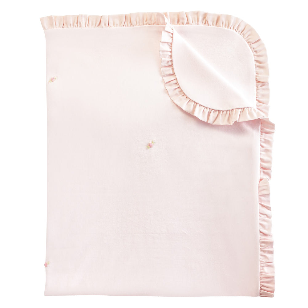 Baby Club Chic - Embroidered Pink Ruffle Receiving Blanket