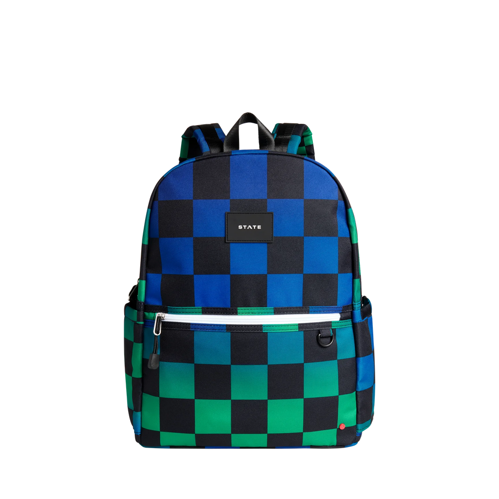 State Bag - Kane Double Pocket Backpack Blue Checkerboard