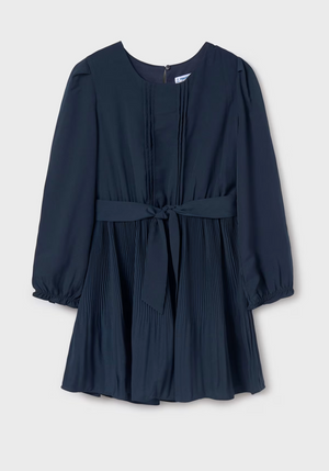 Mayoral - Pleated crepe dress for girls Navy