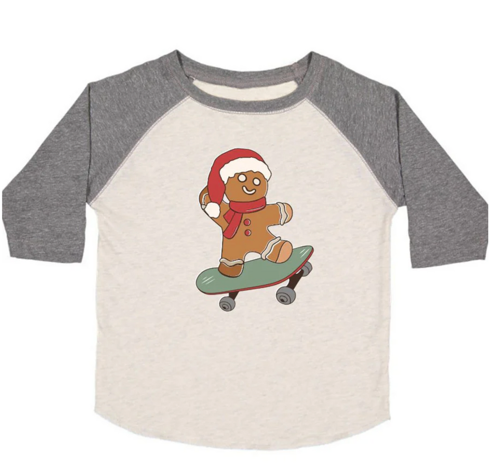 Sweet Wink - Gingerbread Skater Boy Christmas 3/4 Shirt - Natural/Heather