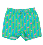 Ruffle Butts - Swim Trunks Neon Flamingo Stripe