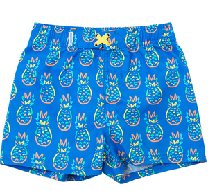 Ruffle Butts - Swim Trunks Neon Blue Pineapples